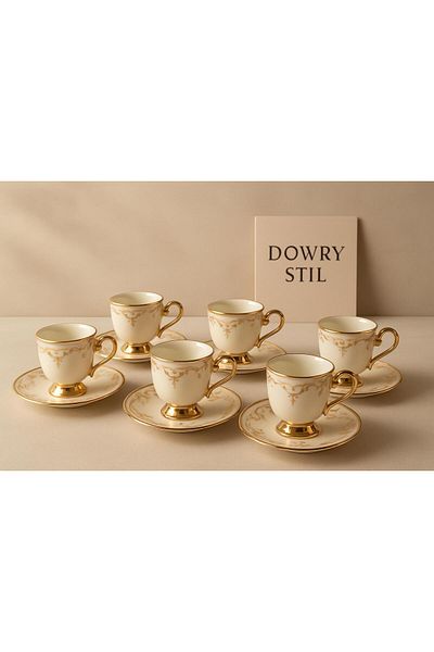 DOWRY STİL Safir Coffee Cup Set for 6 Persons 80 ml Classic