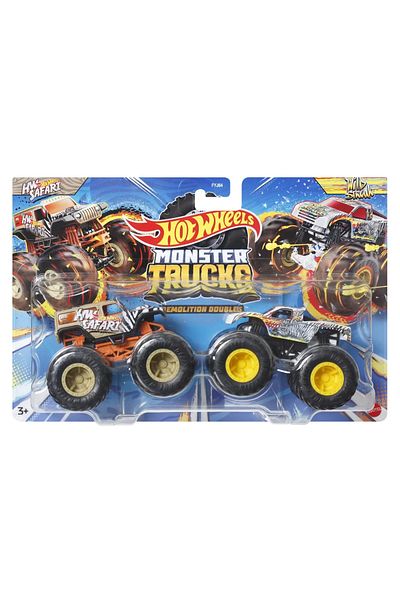 HOT WHEELS MONSTER TRUCK SET 2 CARS 1 TO 64 SCALE HW SAFARI AND WILD STREAK