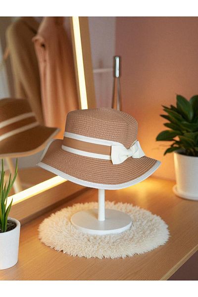 Shopiolog Gondola Women's Straw Hat with Bow Summer, Beach, Sun Hat, Women's Accessory, Fashion, Style, Summer Fashion