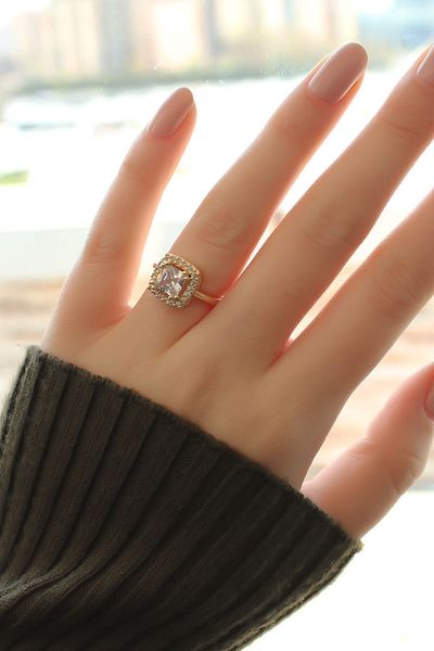 Skygo Gold Baguette and Zircon Cubic Zirconia Square Ring - TJ-BYK1739