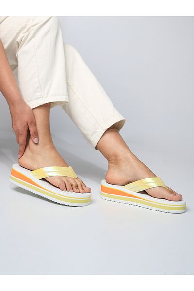 HANOX Neo Yellow Wedge Heel Women's Flip Flops Beach Slippers Flip Flops (4.0) cm