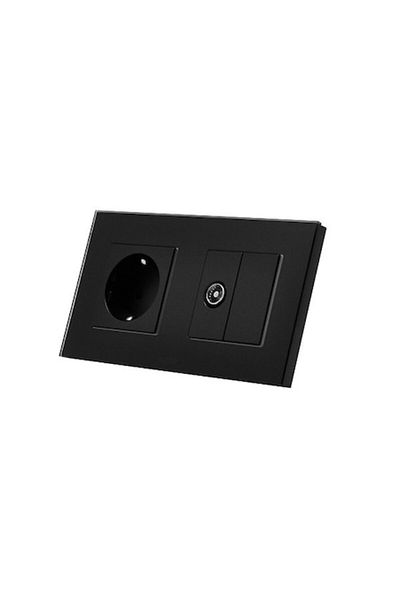 ALEDIO Priza simpla, 2P+T 16A + priza TV, rama din sticla, negru, Aledio