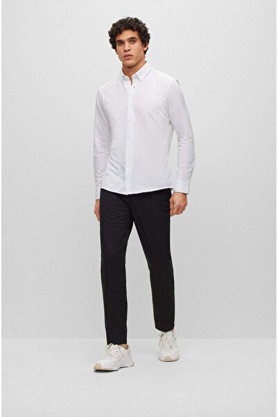 BOSS Erkek Marka Logolu Düğmeli Gömlek Yaka Uzun Kollu Mavi Gömlek 50469378-100