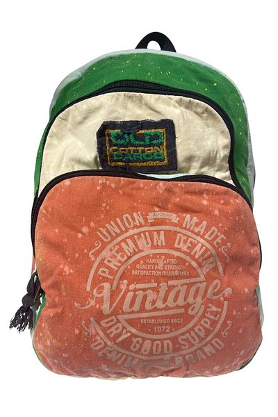 Old Cotton Quality Colorful Vintage Disayn Backpack Trip School Travel Bag 30cm X 42cm
