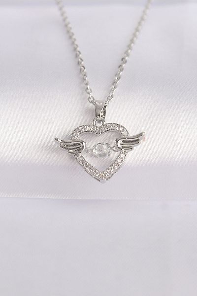 Skygo 316L Heart Necklace with Zirconia - Silver Color, Wings - TJ-BKO8627