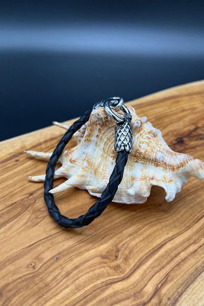 Balzamin Design Men's Leather Braided Bracelet – Stainless Steel Hook Design Bracelet
