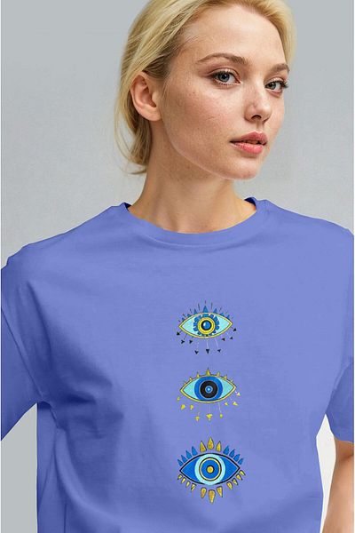 Millionaire Tricou pentru femei, albastru închis, cu imprimeu obișnuit cu ochi Evil Eye