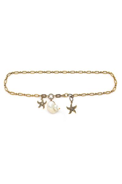 Mon Reve Tropical Loop Seashell & Star Charm Gold Plated Chain Belt