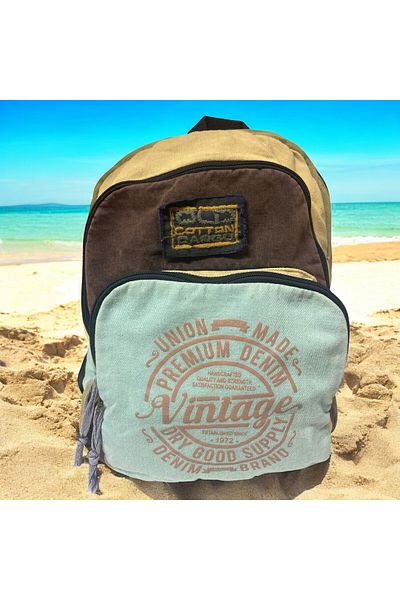Old Cotton Quality Colorful Vintage Disayn Backpack Trip School Travel Bag 30cm X 42cm