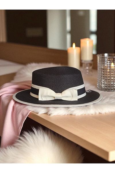 Shopiolog Gondola Women's Straw Hat with Bow Summer, Beach, Sun Hat, Women's Accessory, Fashion, Style, Summer Fashion