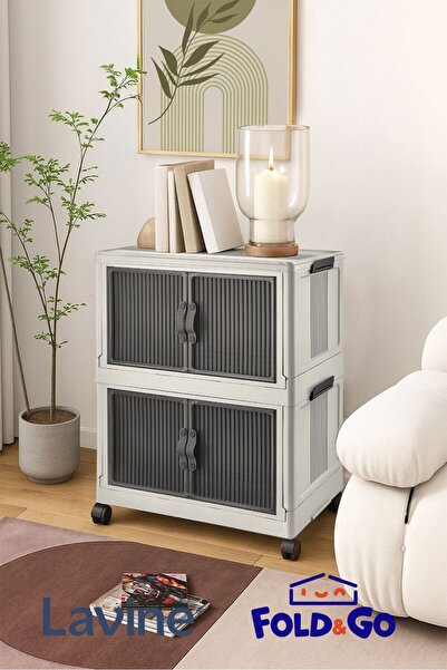 obido Fold&Go 2'Lü Portatif Organizer Tekerlekli Dolap ”Beyaz” Çok Amaçlı Mıknatıs Kapaklı Katlanır