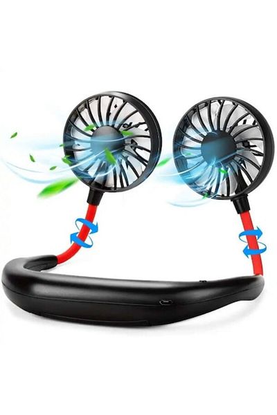 Rovitech Portable neck fan, Rovitech, 3 speed settings, USB charging, LED light, Black/Red