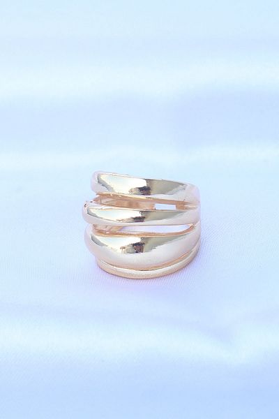 Skygo Brass Gold Color Adjustable Serrated Curved Ring - Tj-Byk3170