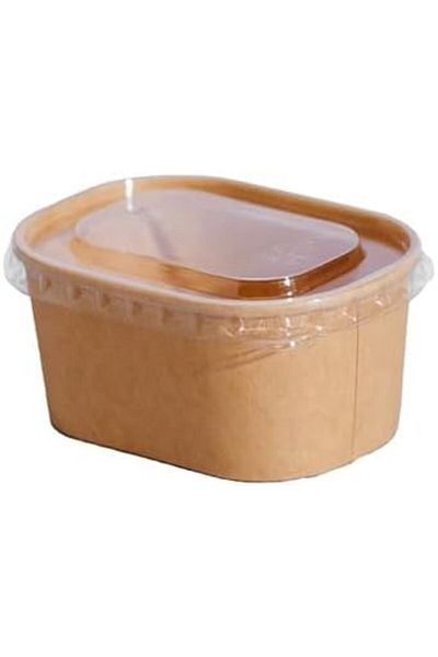 Ideal Pack Kraft Mini Rectangular Containers with PET Lids - 250 ml (10 PCS)