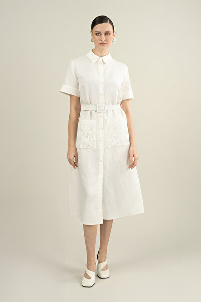 IDYL Cep Brode Detailed Waist Belt Linen Dress