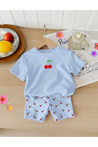 GLOWES Girl's Cherry Printed Leggings/Shorts Set