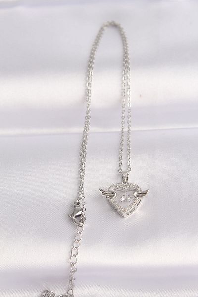 Skygo 316L Heart Necklace with Zirconia - Silver Color, Wings - TJ-BKO8627