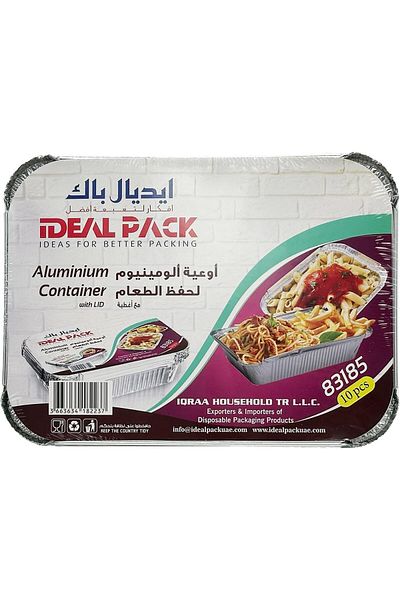 Ideal Pack Aluminium Foil Food Containers with Lids – 10 Pcs | Model 83185 | Heavy-Duty, Disposable, Oven & F