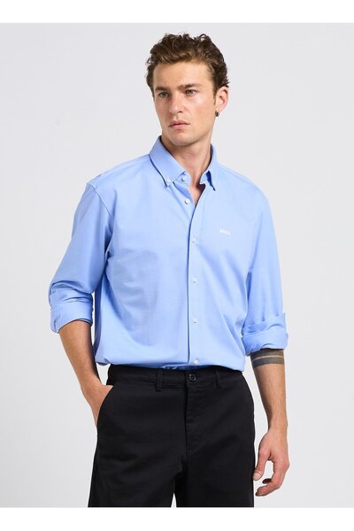 BOSS Erkek Marka Logolu Düğmeli Gömlek Yaka Uzun Kollu Beyaz Gömlek 50469378-450