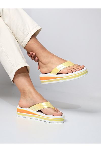 HANOX Neo Yellow Wedge Heel Women's Flip Flops Beach Slippers Flip Flops (4.0) cm