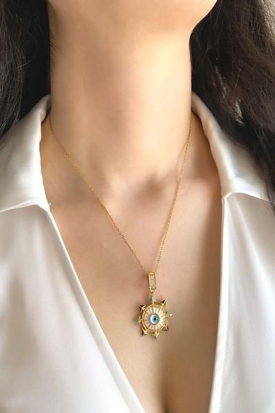 DEMOKAN Women's Steel Necklace Zircon Stone Eye Rudder Necklace
