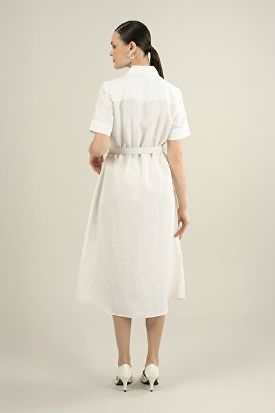 IDYL Cep Brode Detailed Waist Belt Linen Dress