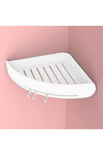 coshop Raft autoadeziv de colt pentru baie cu 3 carlige, ABS, 24 cm x 5 cm, alb