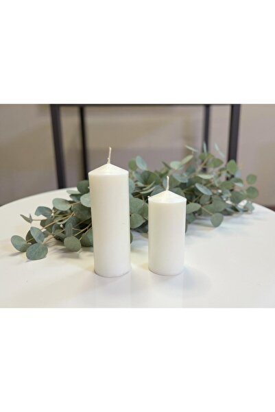 gg glow Dekoratif Silindir Kütük Mum Seti 2’li – Beyaz Kokusuz, Dumansız, Rit...