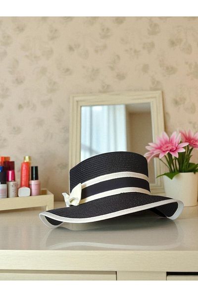 Shopiolog Gondola Women's Straw Hat with Bow Summer, Beach, Sun Hat, Women's Accessory, Fashion, Style, Summer Fashion
