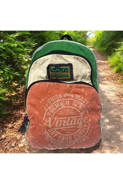 Old Cotton Quality Colorful Vintage Disayn Backpack Trip School Travel Bag 30cm X 42cm