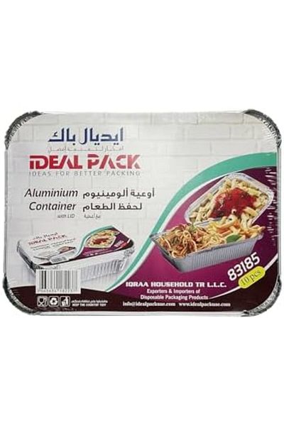 Ideal Pack Aluminium Foil Food Containers with Lids – 10 Pcs | Model 83185 | Heavy-Duty, Disposable, Oven & F