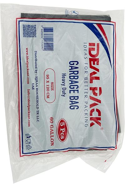 Ideal Pack Black Garbage Bags – 60 Gallon | 95 x 120 cm | 5 Pack | Large, Heavy-Duty Trash Bags fo