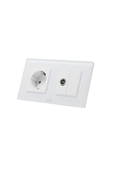 ALEDIO Priza simpla 2P+T 16A + priza TV, rama din sticla, alb