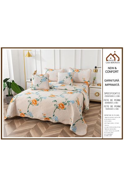 FIONNA.RO Set Cuvertura 5 Piese - Cream Floral