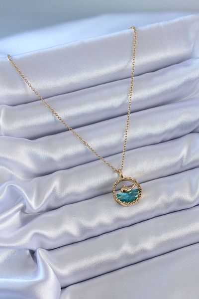 Skygo 316L Steel Gold Color Whale Figure Crystal Stone Women's Necklace - TJ-BKO7657