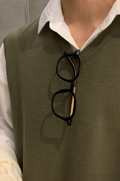 Tarz Cool Men's Khaki V-Neck Oversize Sweater