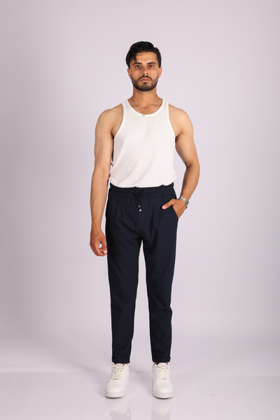 JAKOTTO Regular Cut Double Leg Men's Trousers with Elastic Waist