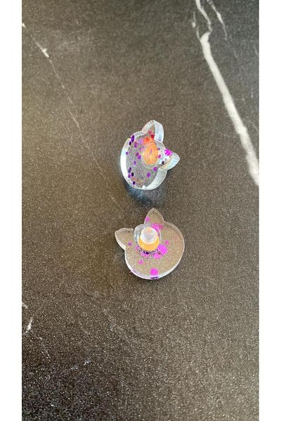 MISS GOLDEN Transparent Colored Cat Dog Face Purple Glitter Gold Accessory Small Epoxy Earrings Handmade Gift