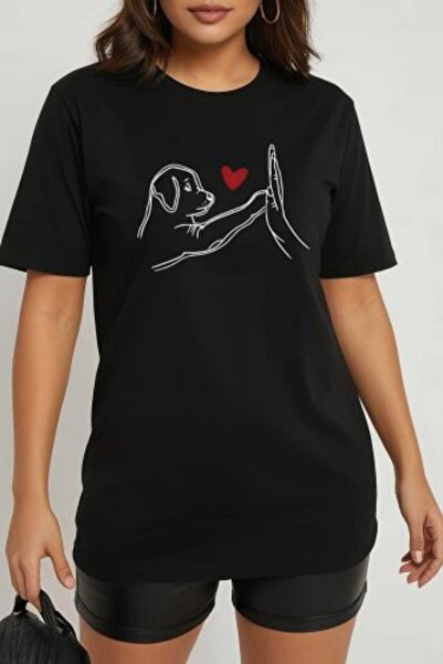 Mossta Bluză din viscoză cu imprimeu câine cu decolteu crew - Negru