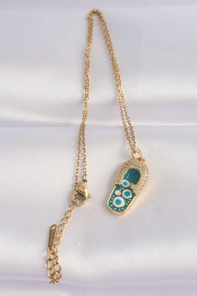 Skygo 316L Steel Chain Zircon Stone Gold Color Evil Eye Slipper Design Necklace - Tj-Bko8664
