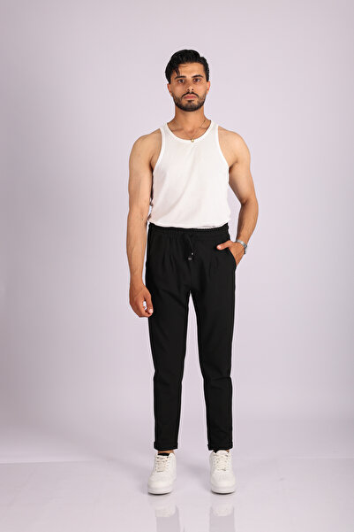 JAKOTTO Regular Cut Double Leg Men's Trousers with Elastic Waist