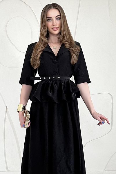 Elbee Fashion Woman Fringed Jacket Skirt Suit with Thin Belt Detail