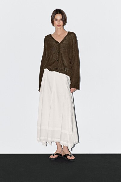 Massimo Dutti Düğme detaylı keten triko hırka