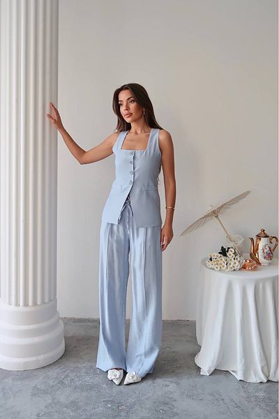 Neşeli Butik Women's Summer Vest Pants Double Linen Suit Nbg096