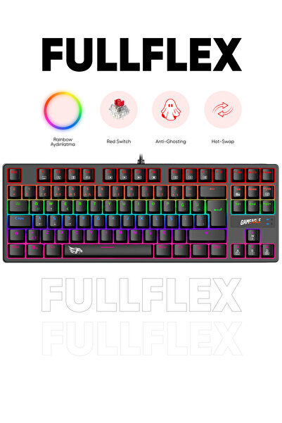 gameagle Fullflex Mekanik Klavye Gaming Klavye 87 Tuşlu Hot Swap Işıklı Türkçe Q Klavye Red Oyuncu Klavyesi