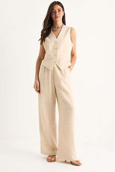 Bianco Lucci Women's High Waist Pants Vest Lined Bottom-Top Set 9257 60281047
