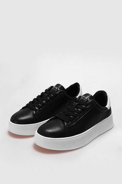 Lufian Genuine Leather Lace-Up Casual Sneaker Black Shoes