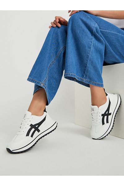 Styli Contrast Trim Lace-Up Chunky Sneakers with Back Pull Tab