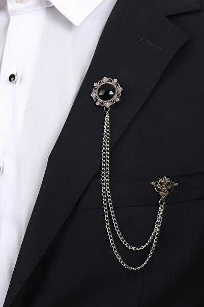 Esgue Gümüş Renk Taşlı Ceket Yaka Broşu