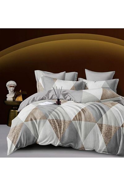 trendyhome Double Bed Linen with Elastic, Finet, 6 Pieces, Triangles, Gray, J23431-ELASTIC